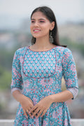 Aasmaan Floral Yoke Midi in Sky Blue — view 1