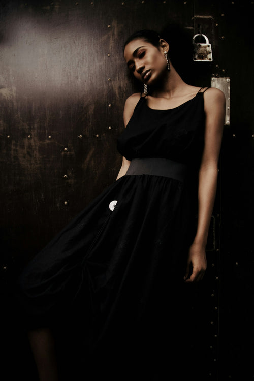 Amavas Belted Skater Midi in Black — view 1