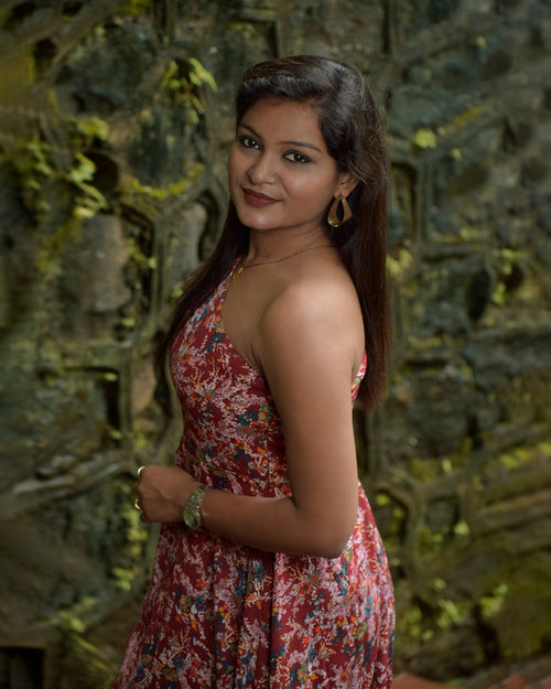 Anaar Strappy Floral Midi in Red — view 1