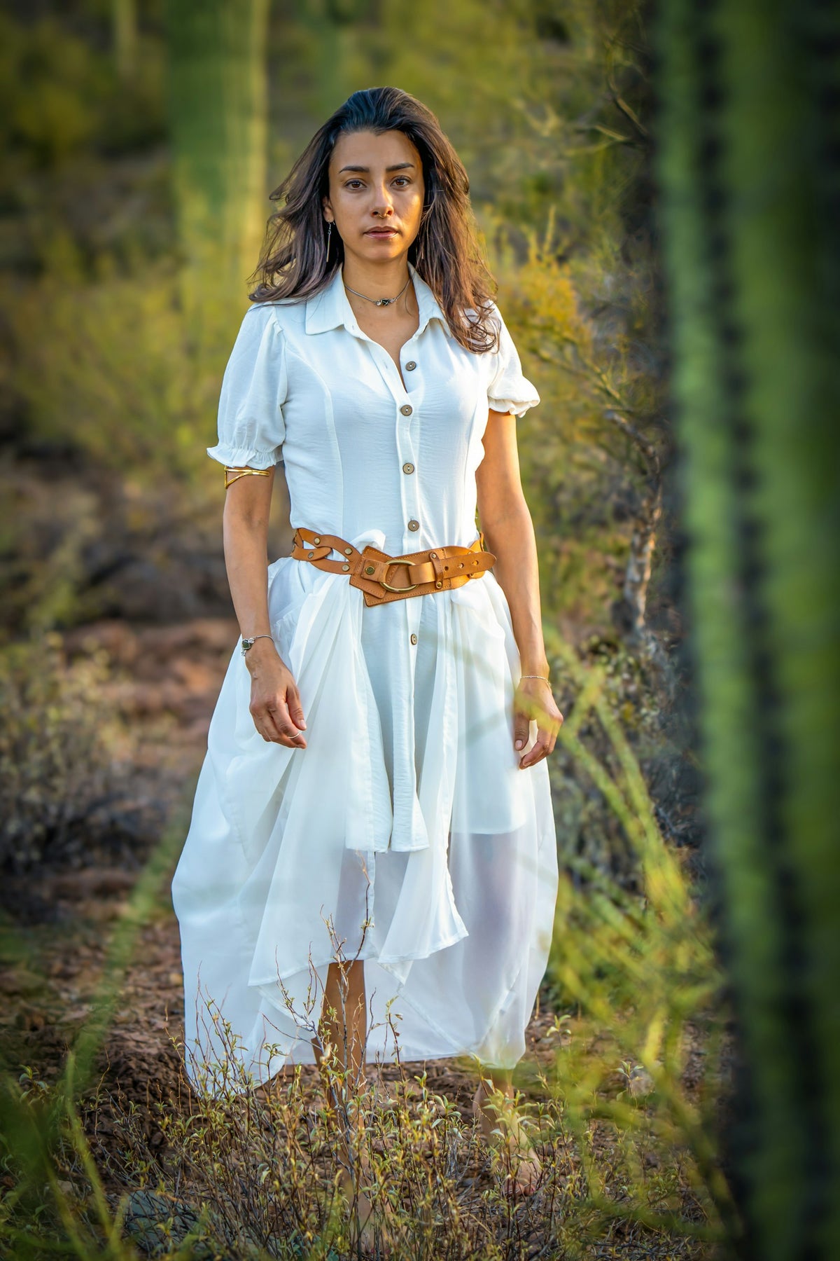 Badal Belted Shirt Dress in White — view 1