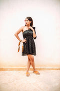Chandni One-Shoulder Lace Mini in Black — view 1