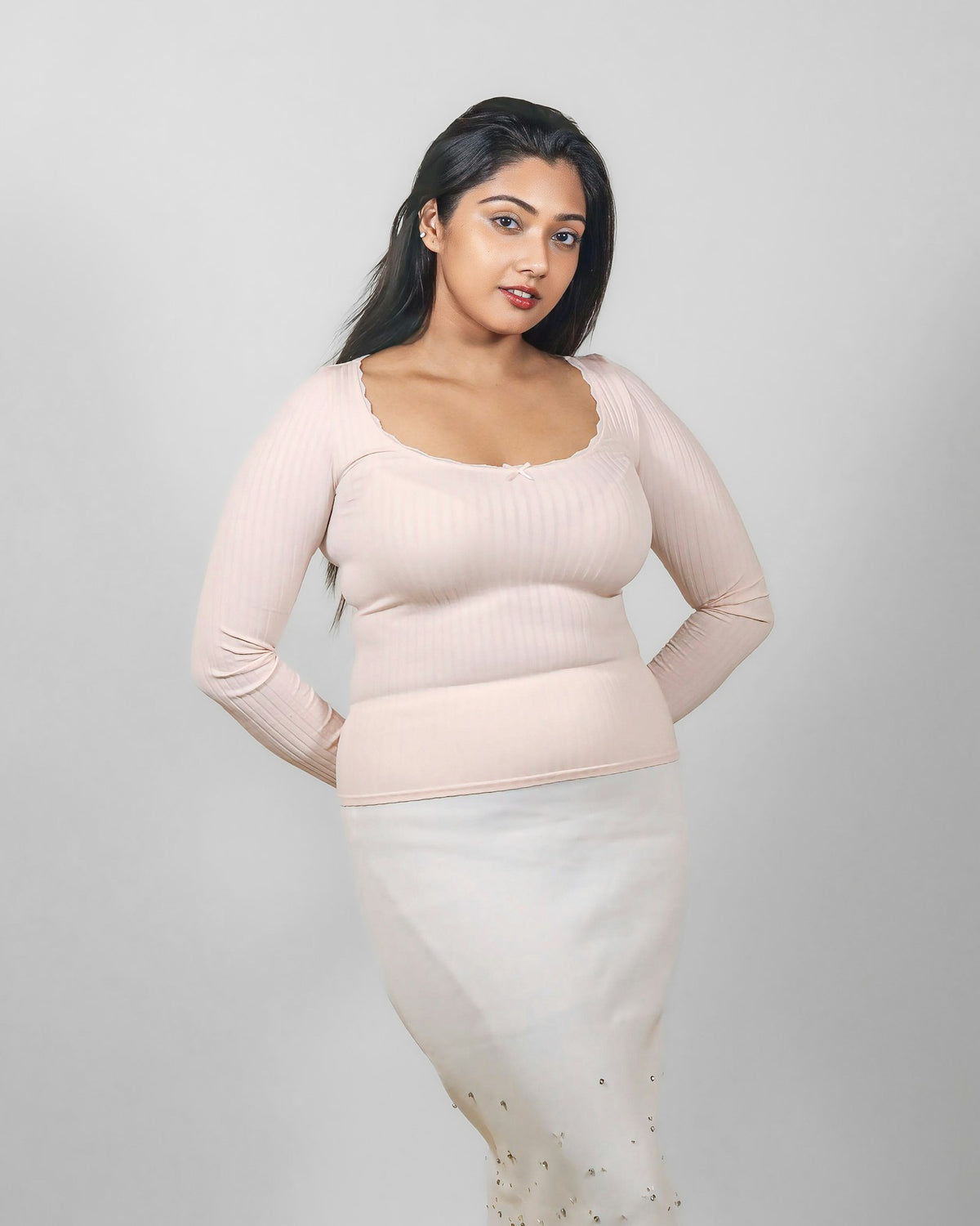 Chandni Rib-Knit Bodycon Dress in Ivory — view 1