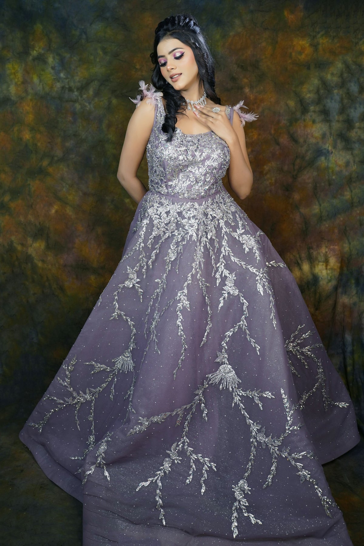 Chandrika Embellished Ball Gown in Lavender — view 1