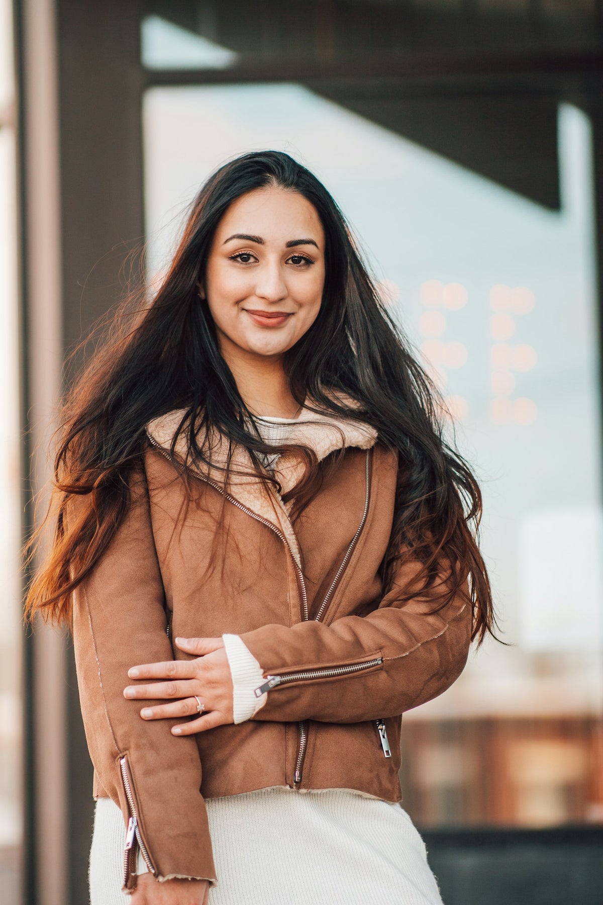 Chocolate Suede Biker Jacket in Brown — view 1