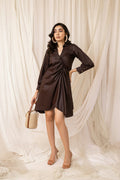 Coffee Wrap Shirt Dress in Coffee — view 1