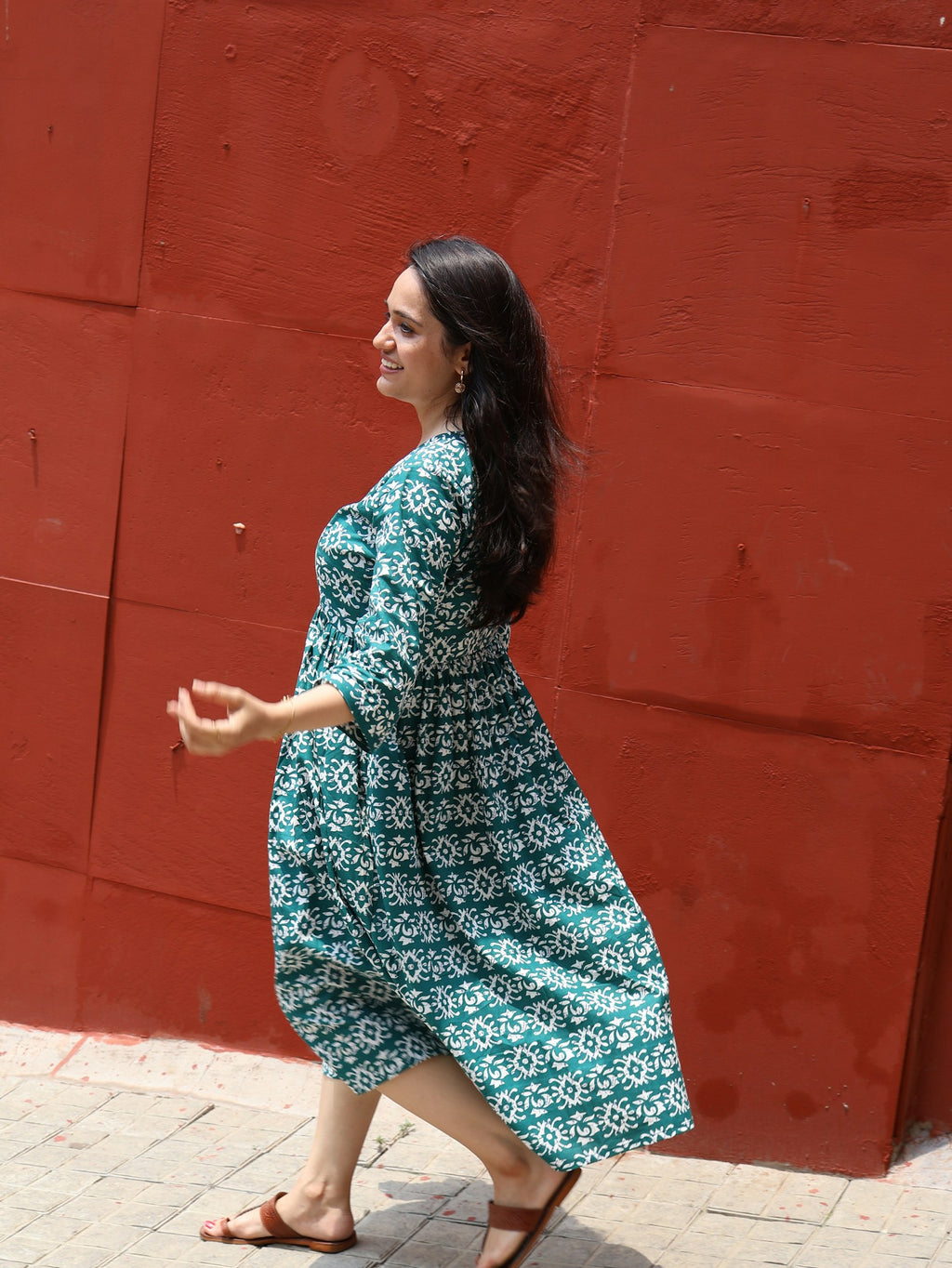 Firoza Block-Print Midi in Teal — view 2