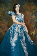 Firoza Embroidered Gown in Teal — view 1
