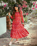 Gudhal Tiered Floral Midi in Red Floral — view 1