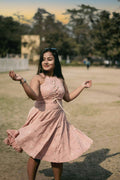 Gulaabi Lace-Up Skater Dress in Dusty Pink — view 1