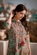 Gulnar Rose Block-Print Dress in Mint Rose — view 1