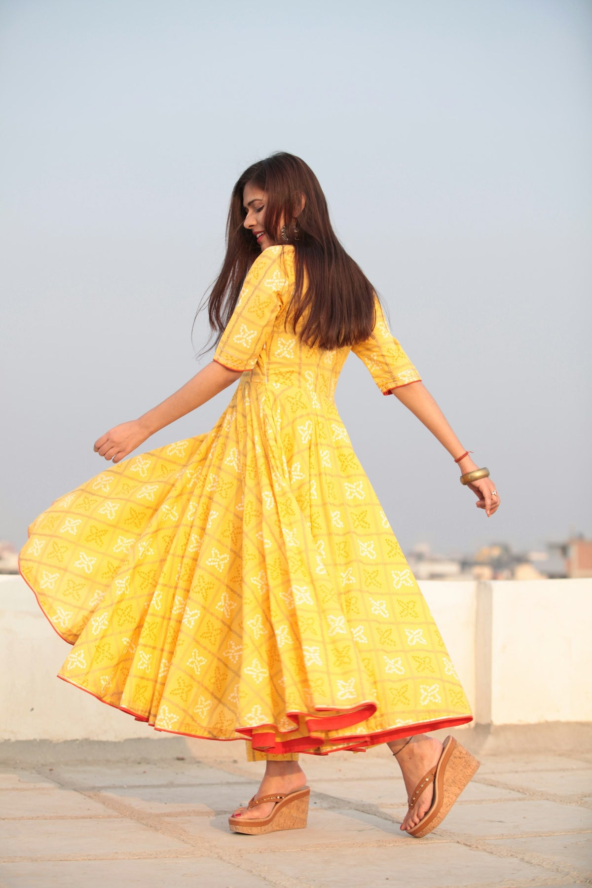 Haldi Anarkali Flare Dress in Yellow — view 1