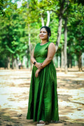Hariyali Satin Gown in Emerald — view 1