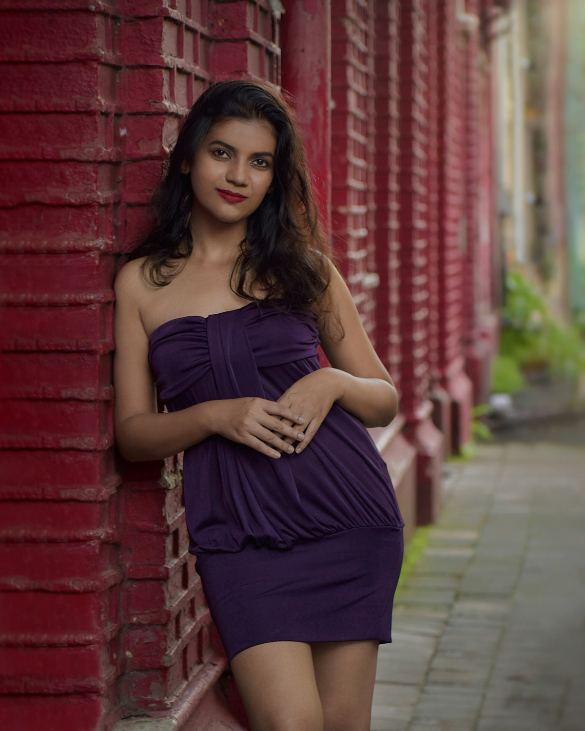 Jamun Draped Bandeau Dress in Plum — view 1