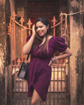 Jamuni Puff-Sleeve Wrap Mini in Plum — view 1