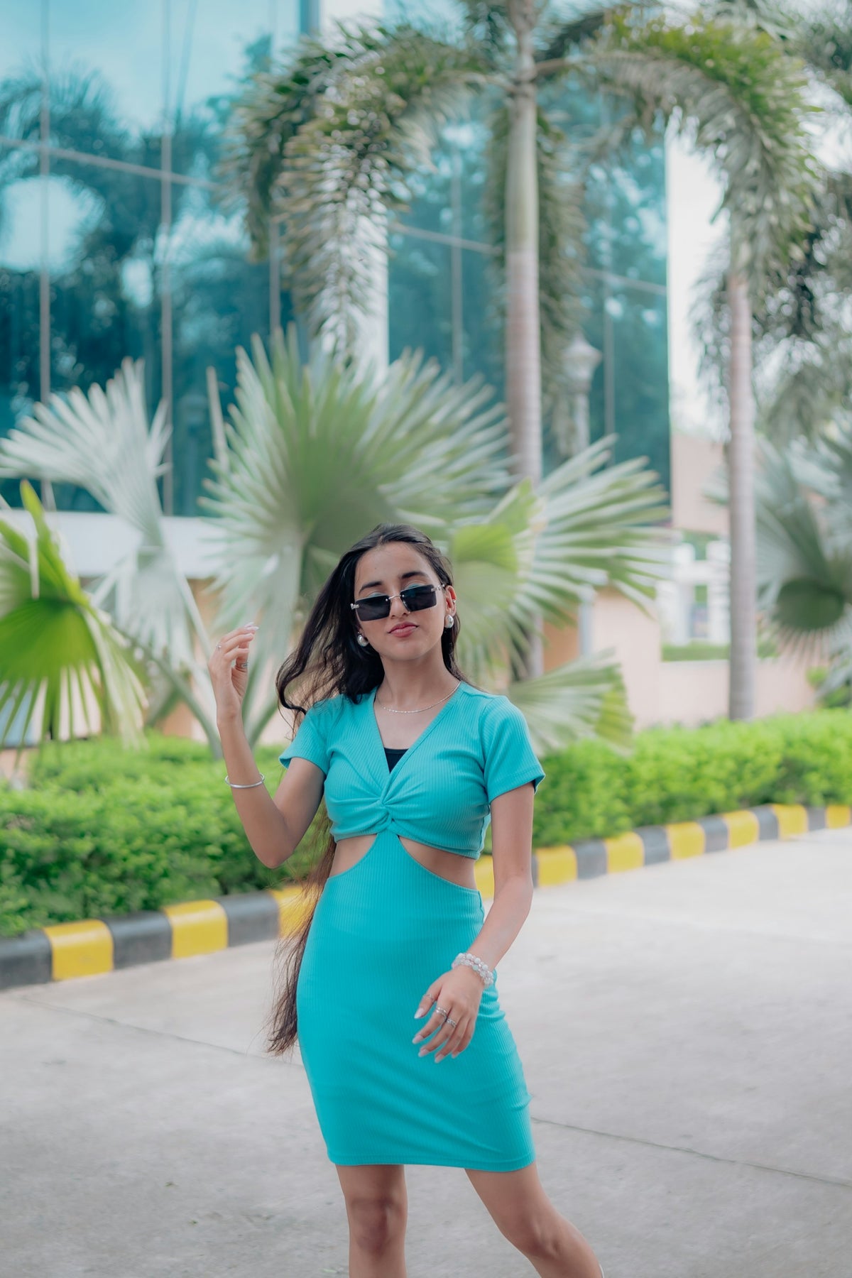 Jheel Cut-Out Bodycon in Aqua — view 1