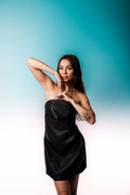 Kaali Strapless Satin Mini in Black — view 1