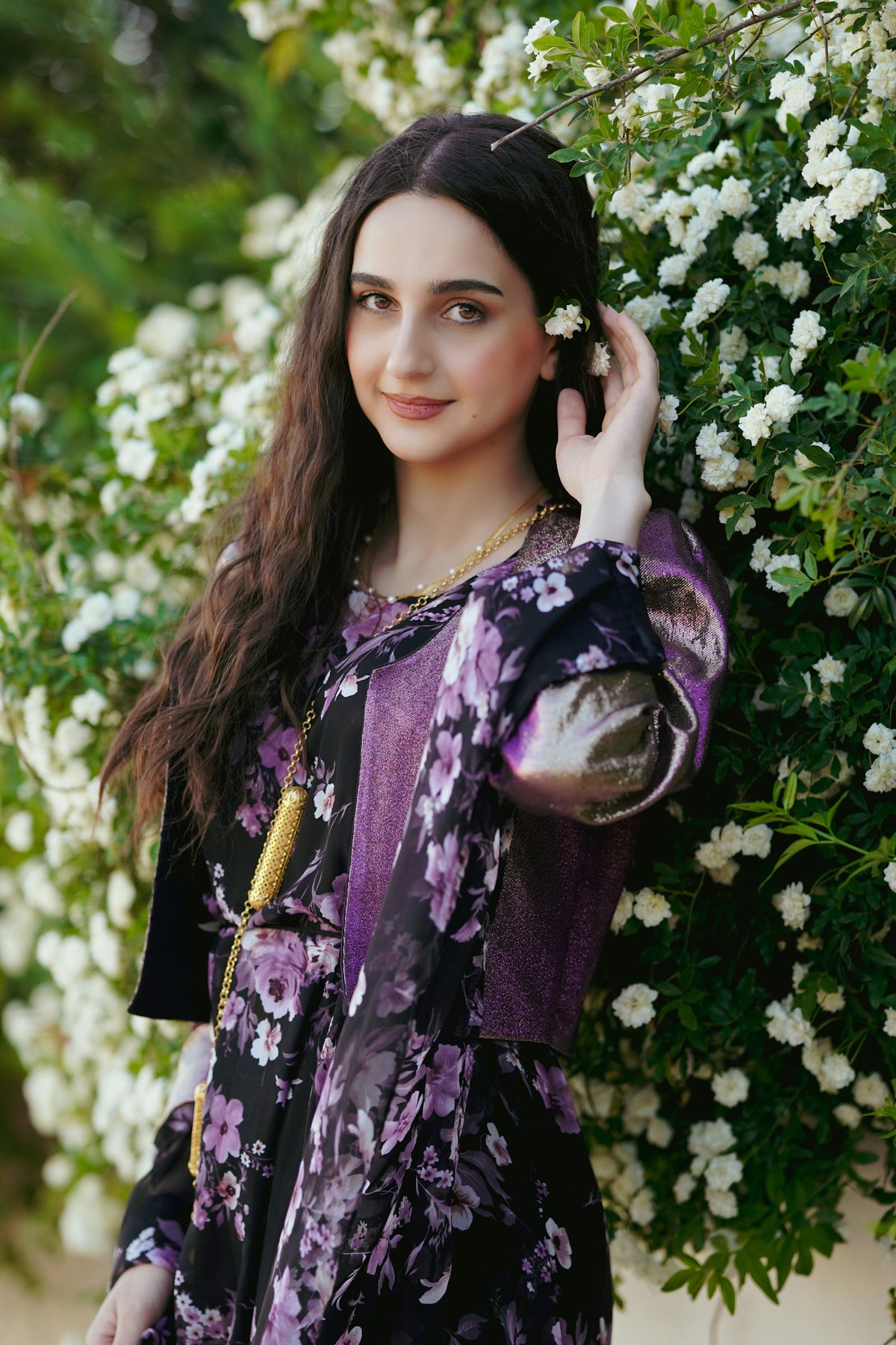 Kalyani Floral Kimono Maxi in Purple Floral — view 1