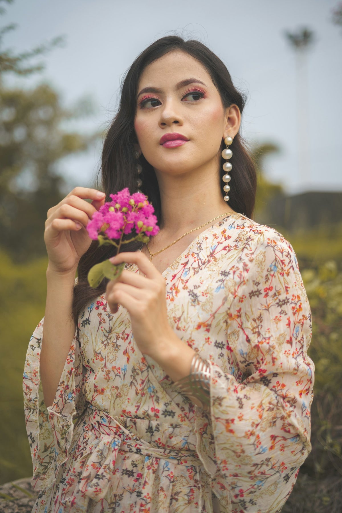 Kesar Floral Kaftan Dress in Peach Floral — view 1