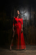 Laal Belted Shirt Gown in Red — view 1