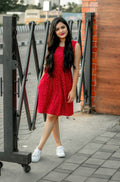 Laal Polka Skater Dress in Red — view 1