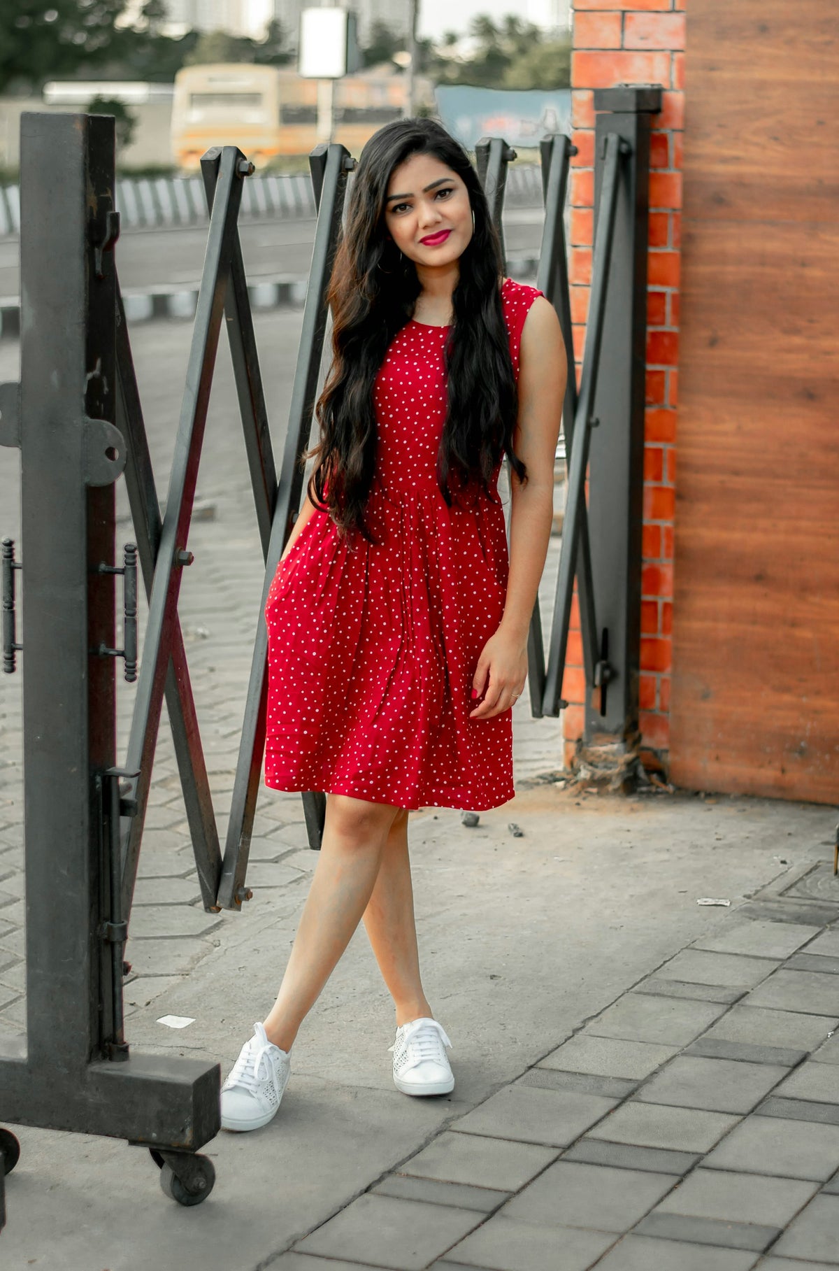 Laal Polka Skater Dress in Red — view 1
