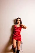 Laal Satin Ruched Mini in Red — view 1