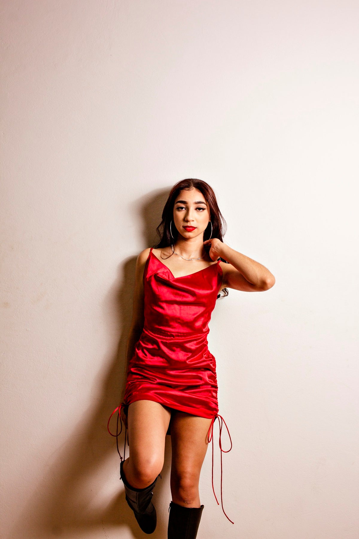 Laal Satin Ruched Mini in Red — view 1