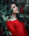 Laali V-Neck Knit Sweater in Red — view 1