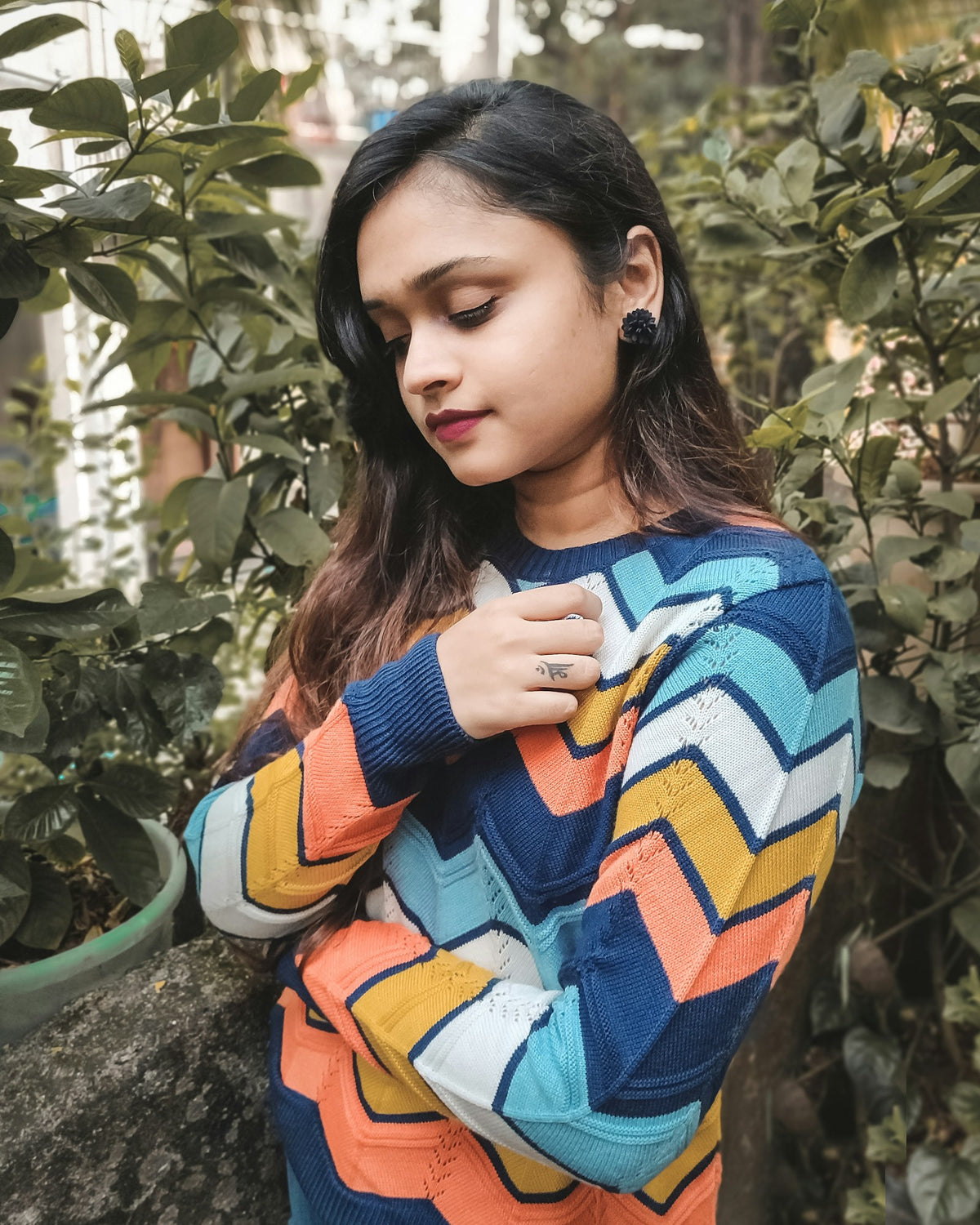Lehar Chevron Knit Sweater in Multicolour — view 1