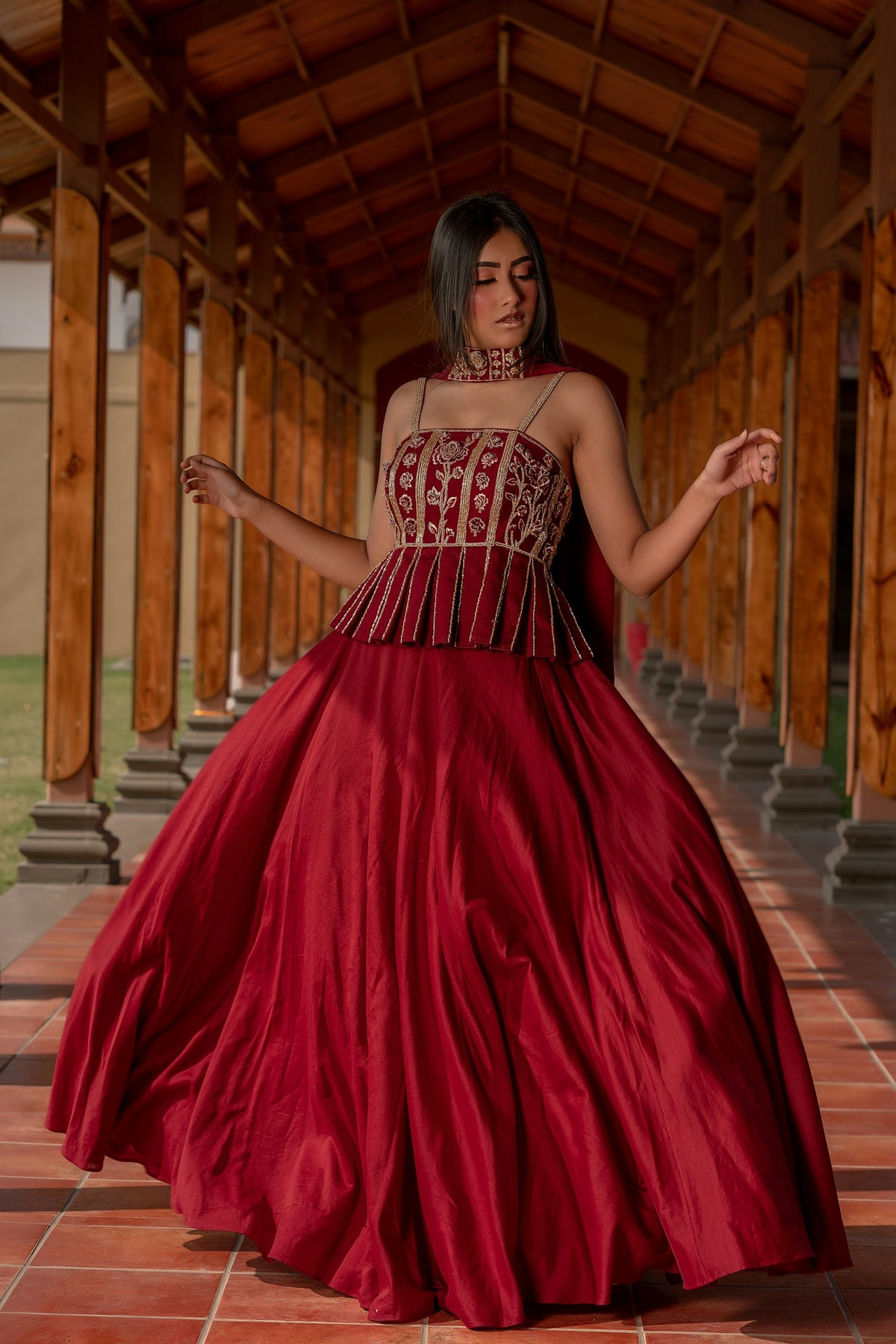 Maharani Corset Ball Gown in Ruby Red — view 1