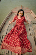 Mahi Block-Print Anarkali Maxi in Red — view 1