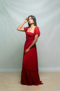 Mehfil Ruffle-Hem Gown in Red — view 1