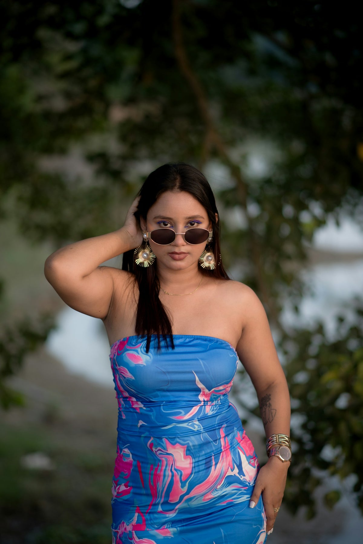 Mor Strapless Floral Dress in Blue Floral — view 1