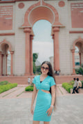 Nadi Ruched-Front Midi in Aqua — view 1