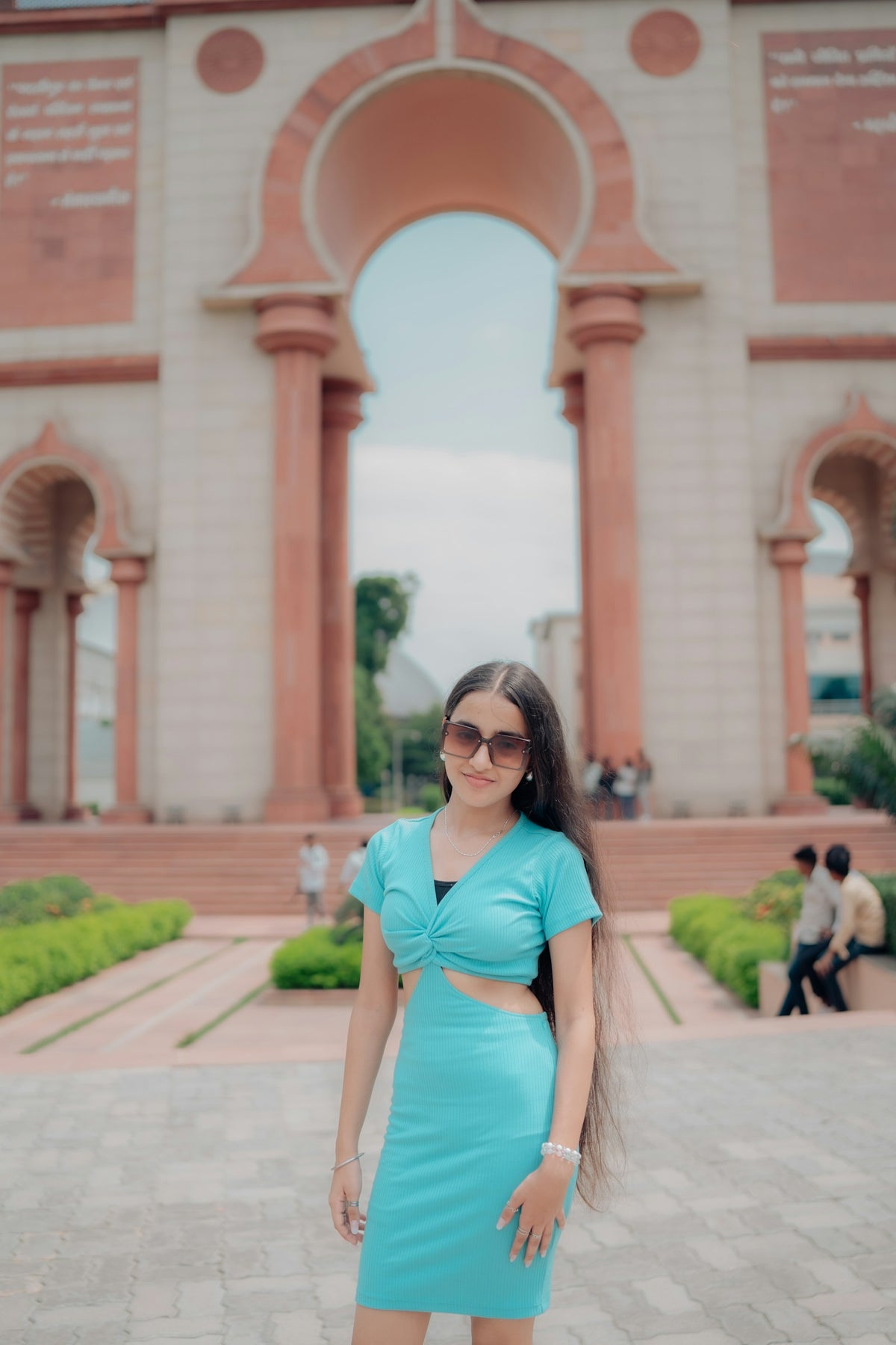 Nadi Ruched-Front Midi in Aqua — view 1