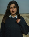 Neel Cable-Knit Collared Sweater in Navy — view 1
