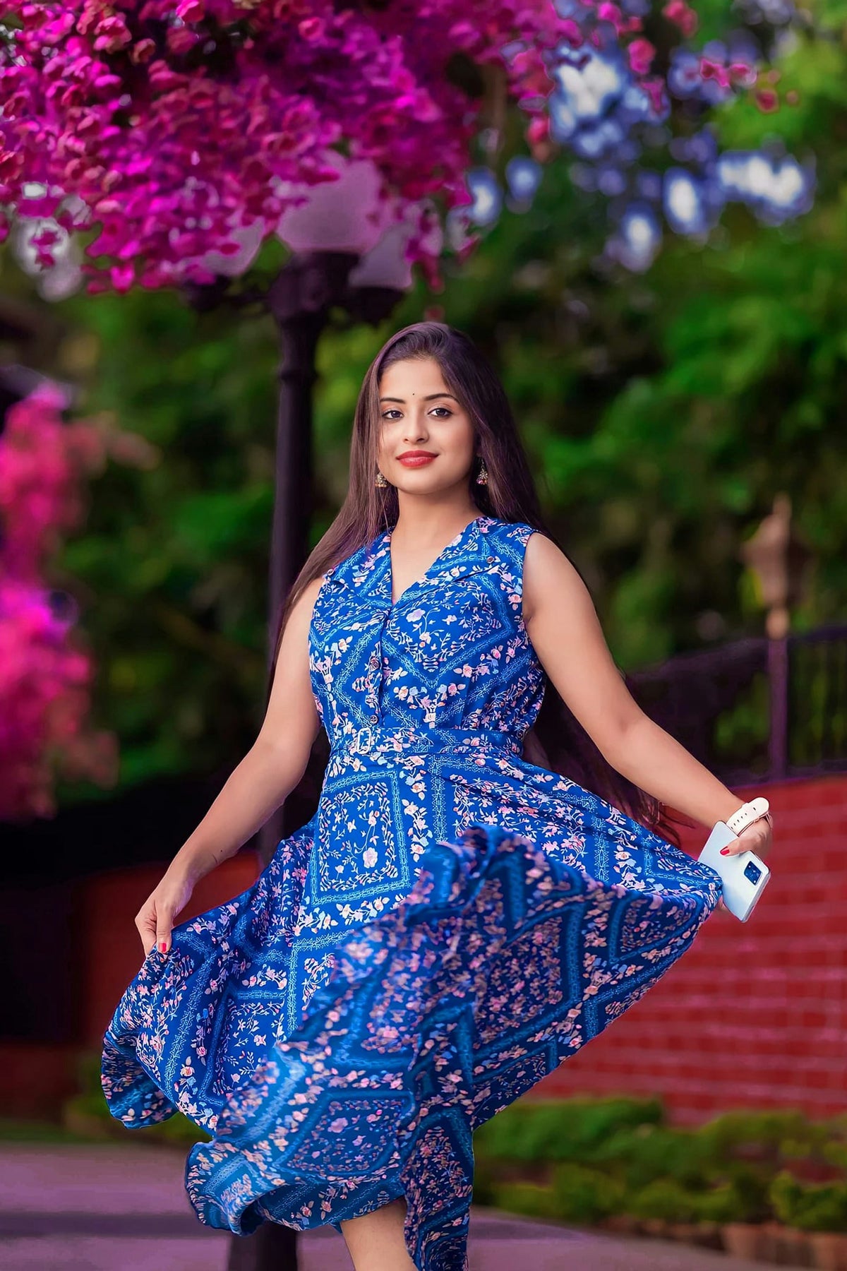 Neela Bandhani Wrap Dress in Blue — view 1
