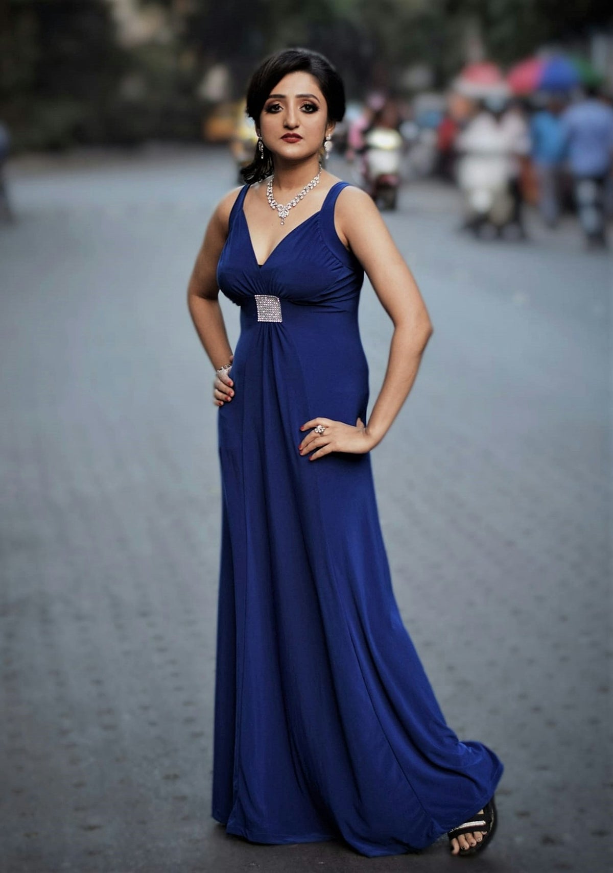 Neela Draped Jersey Gown in Royal Blue — view 1