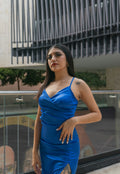 Neelam Cowl Satin Slip Dress in Royal Blue — view 1