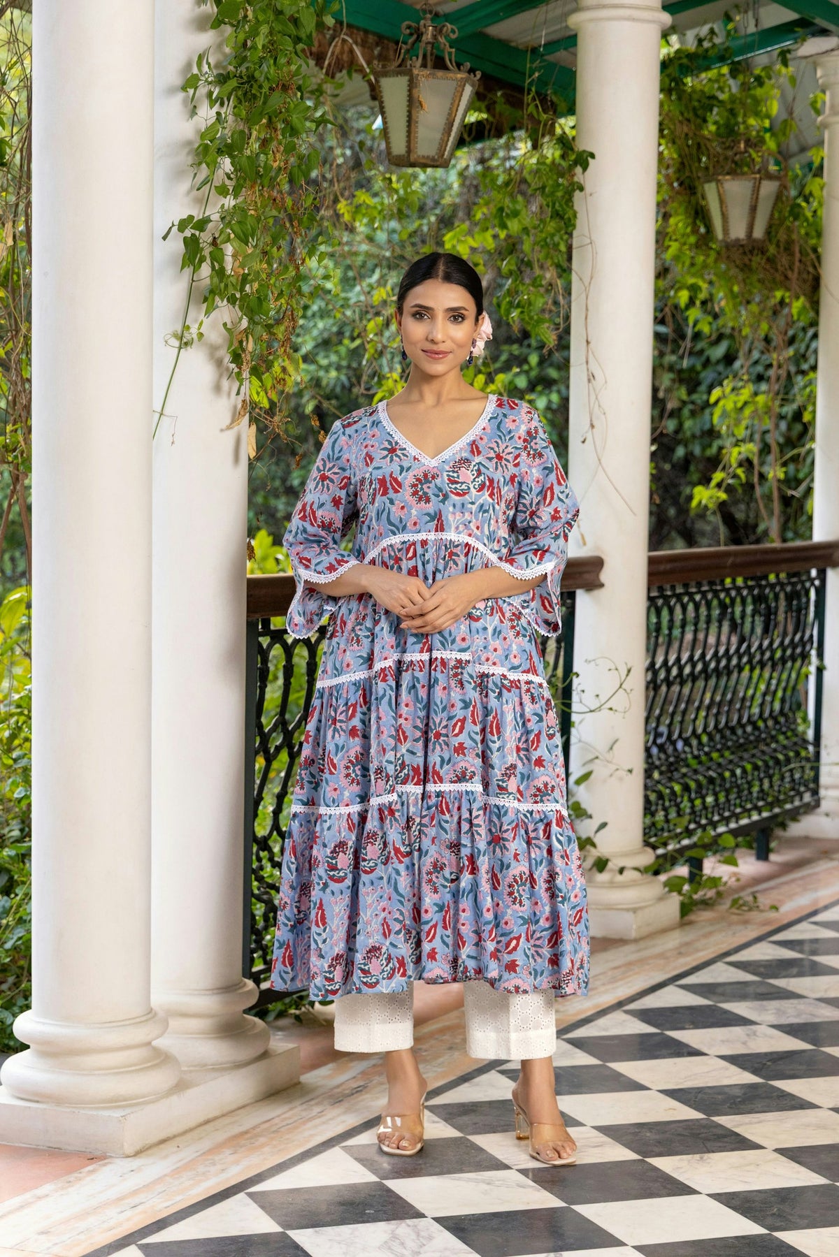 Neelambari Tiered Boho Midi in Lavender Blue — view 1