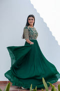 Panna Embroidered Flared Gown in Bottle Green — view 1