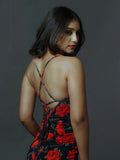 Raatrani Backless Floral Dress in Black Floral — view 1