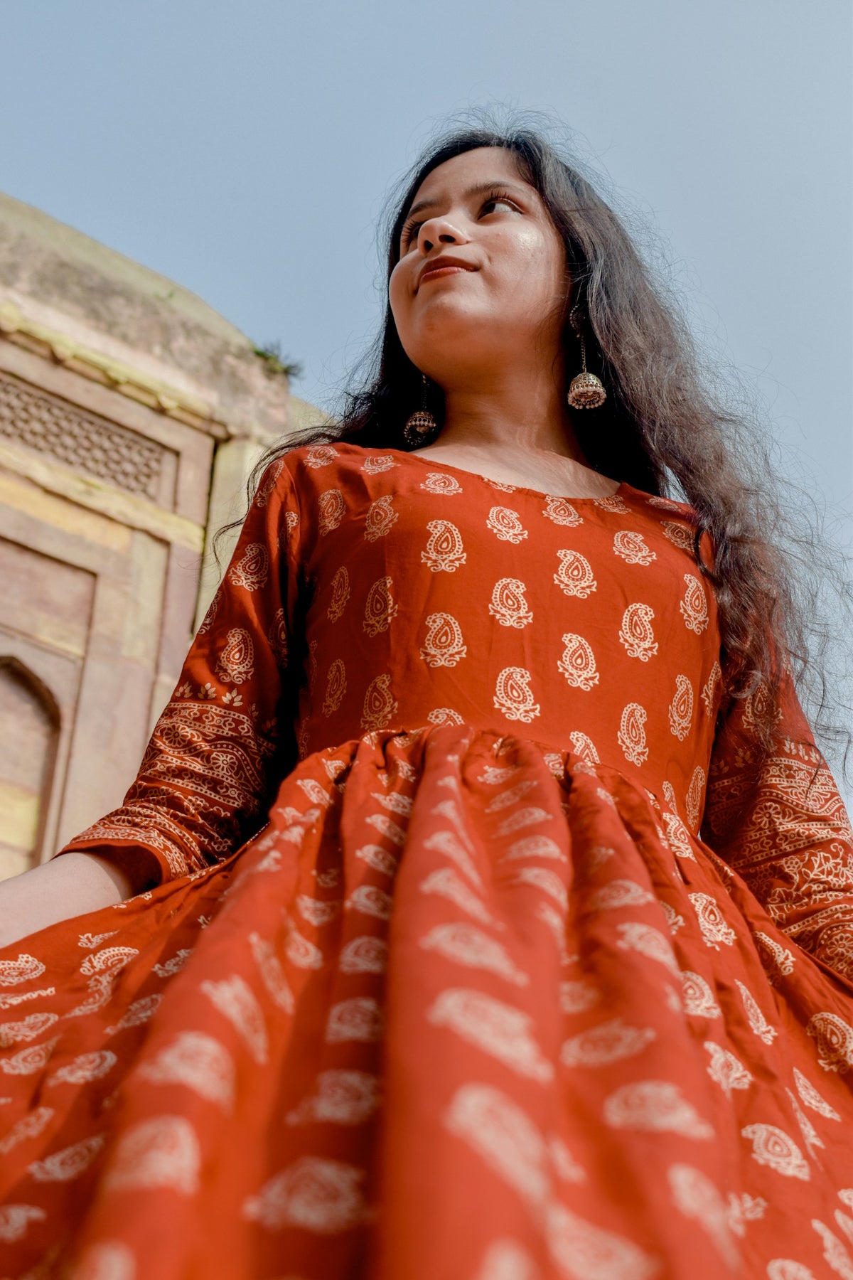 Rangrez Rust Butti Gown in Rust — view 1