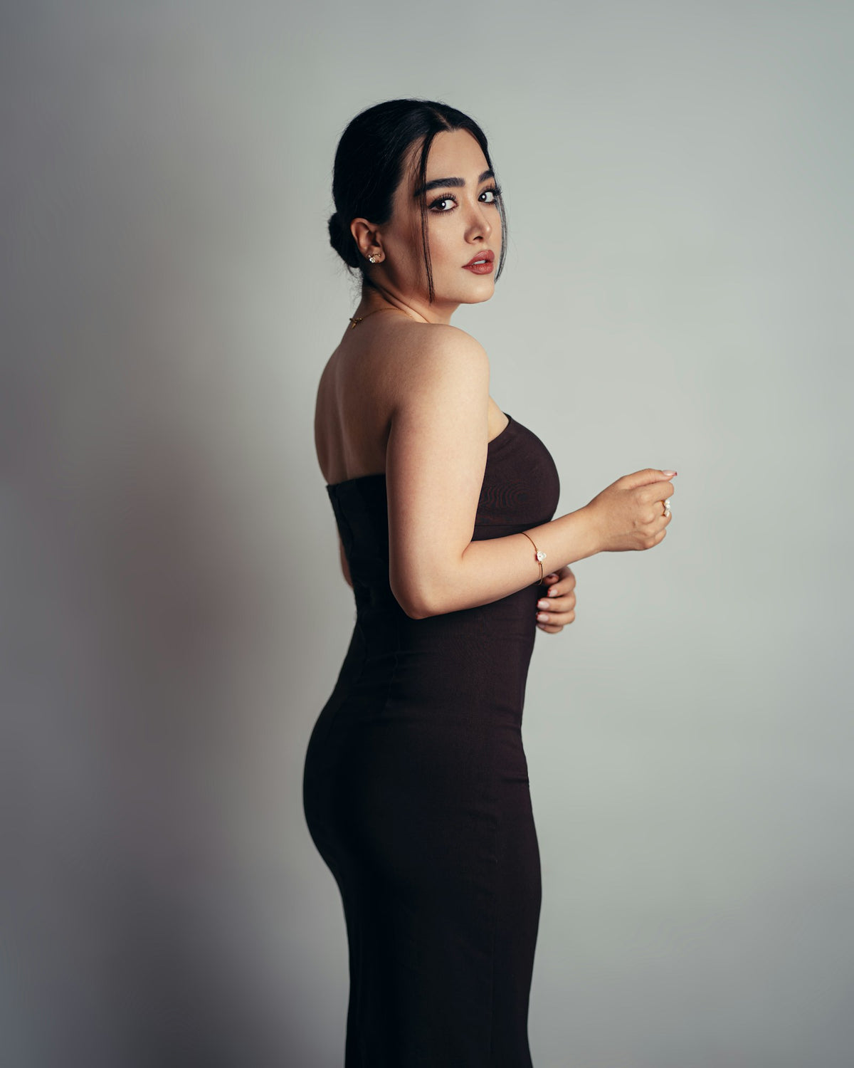Saaya Strapless Bodycon Midi in Black — view 1