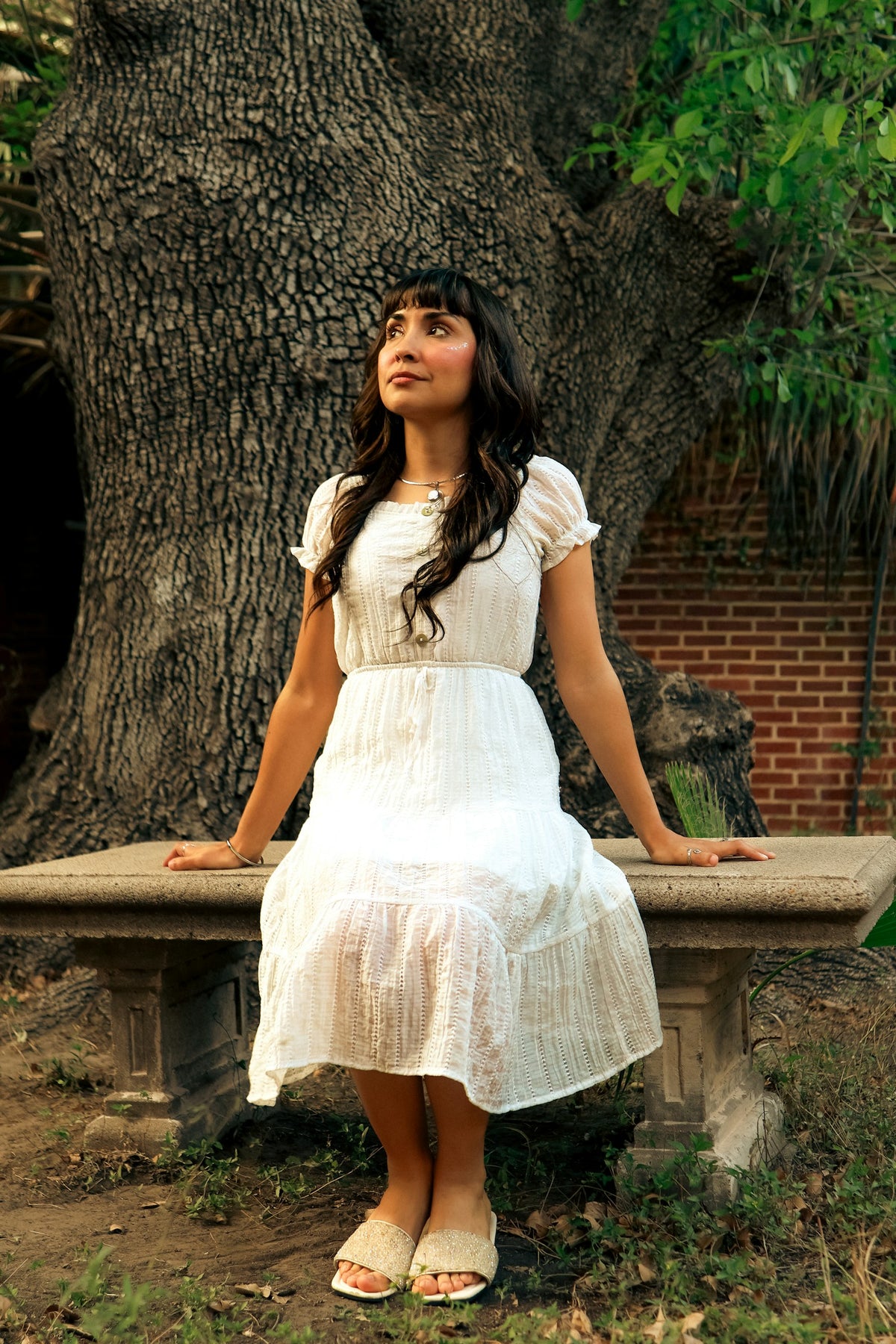 Safed Tiered Eyelet Dress in White — view 1