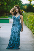 Samudra Sequin Mermaid Gown in Steel Blue — view 1