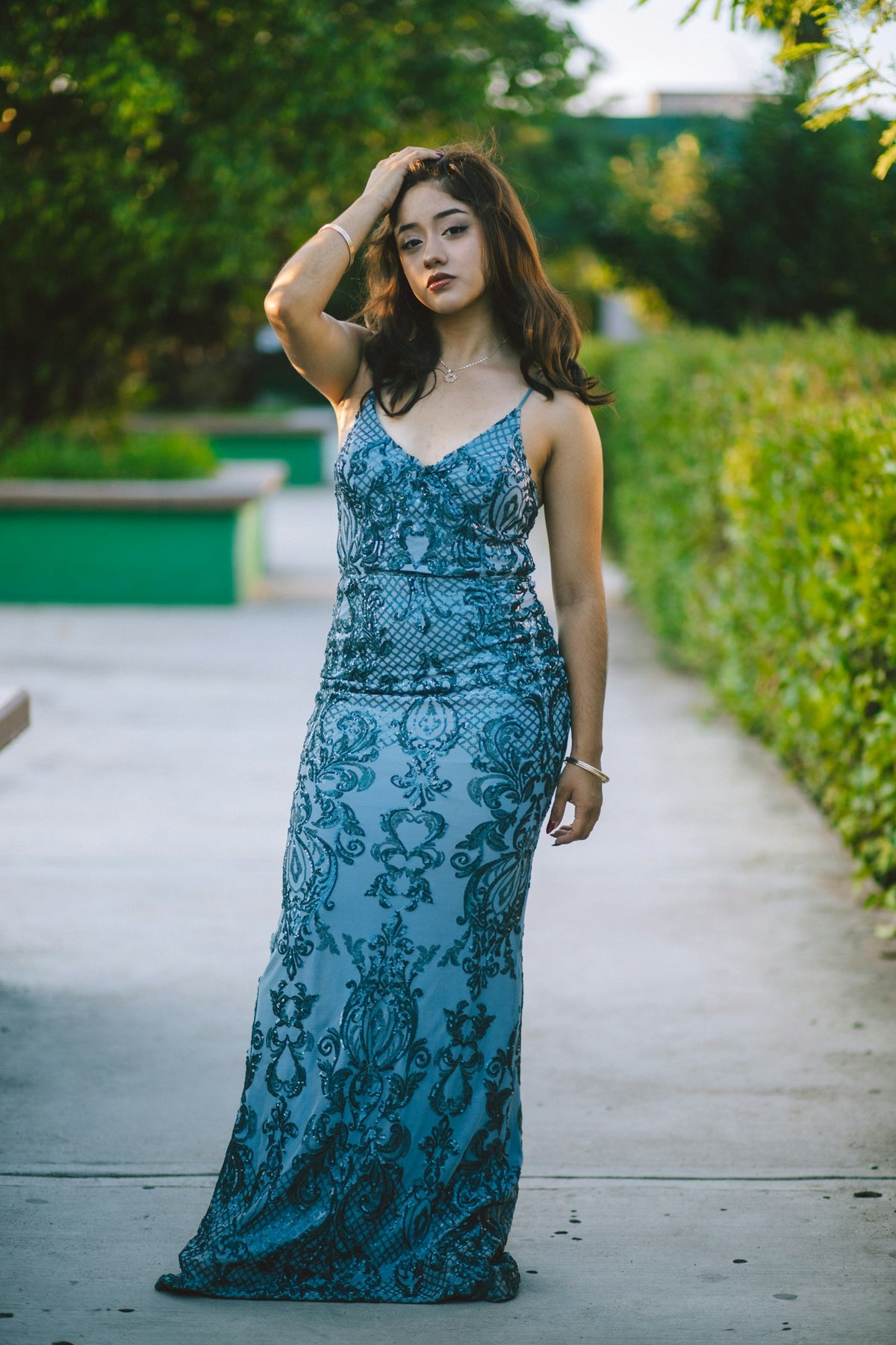 Samudra Sequin Mermaid Gown in Steel Blue — view 1