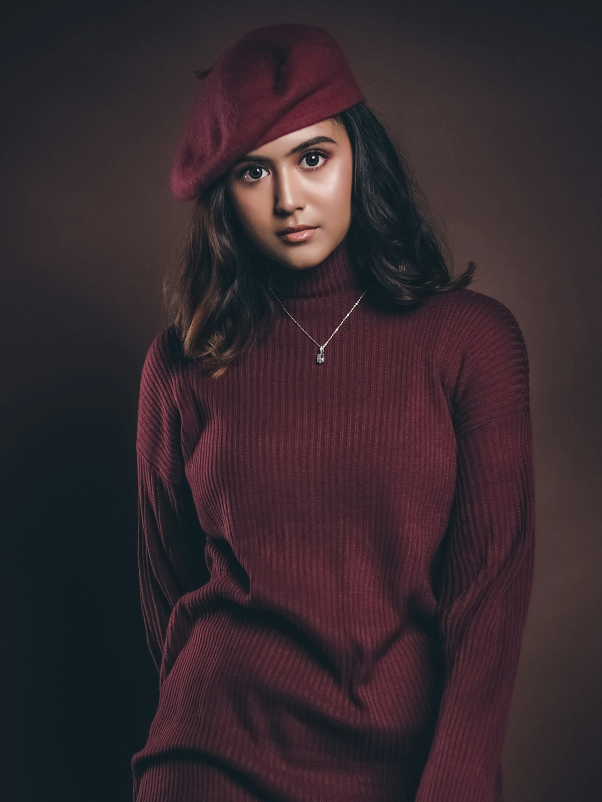 Sharaab Cable-Knit Sweater Dress in Wine — view 1