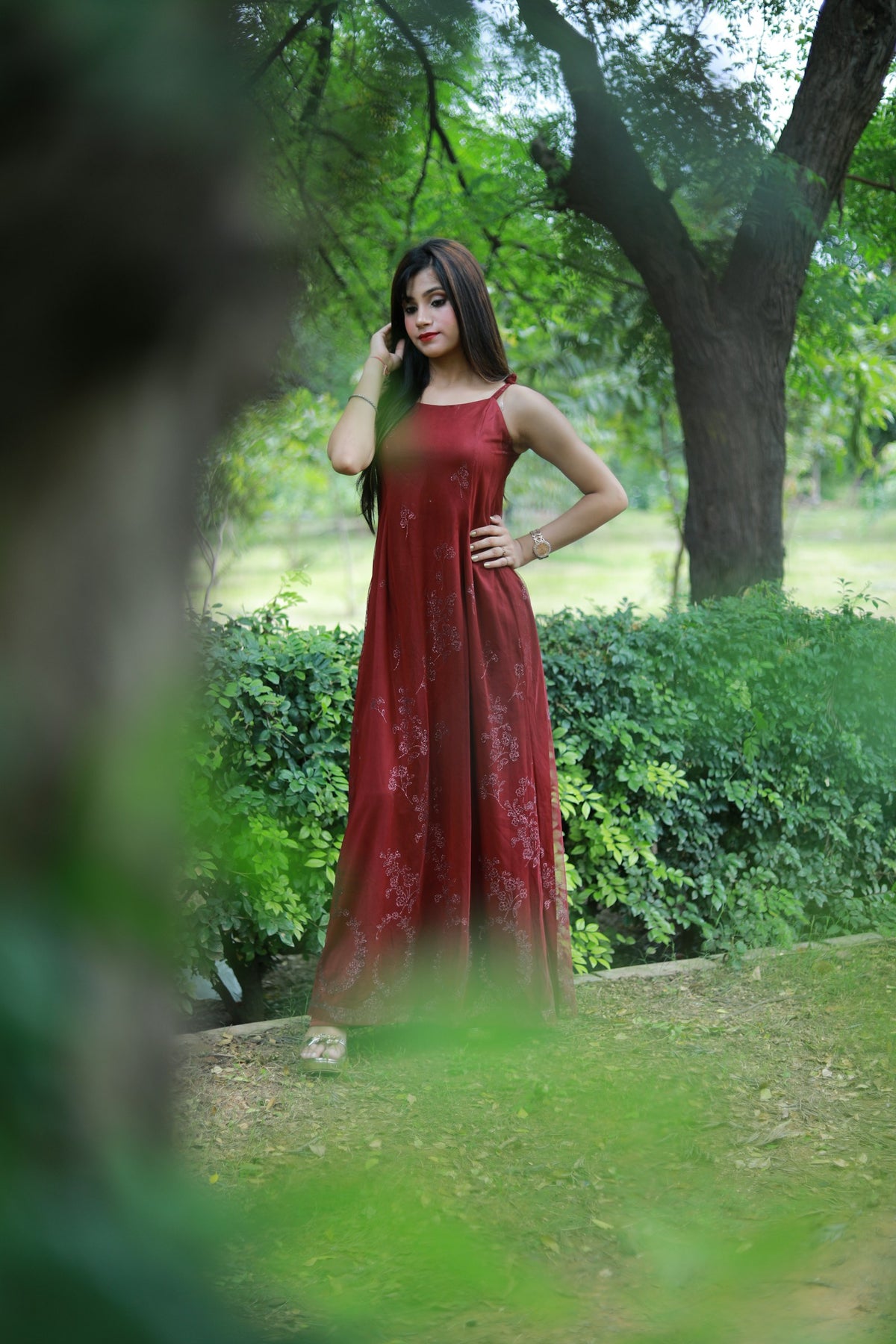 Sindoori Tiered Maxi in Maroon — view 1