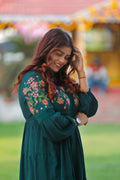 Van Embroidered Peasant Dress in Bottle Green — view 1